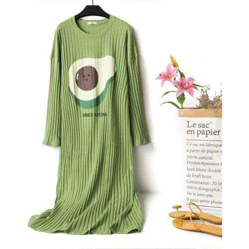 Autumn Winter Loose Large Size Nightgowns For Women Long Cotton Girls Nightwear Nightdress Cute Fruit Sleepshirt