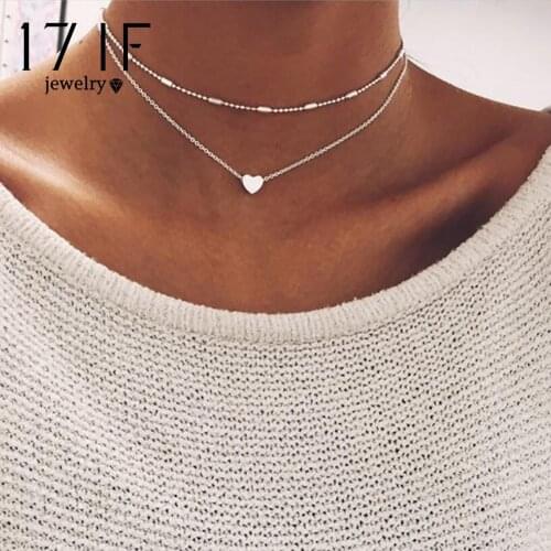 DAXI New Gold Silver Color Love Heart Pendant Necklace Short Chain Layered Choker Necklace Women Statement Collar Jewelry Gift