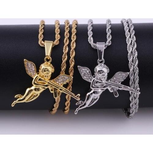 Hip Hop Necklaces For Women Iced Out Necklace Mens Jewelry Angel Zircon Pendant Gold Rope Chain Trend Charm Best Friends