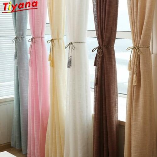 Thick Cotton Linen Tulle Curtains Decorative Hotel Modern Fashionable European Sheer White Blue Pink Yellow Coffee WP342 *30