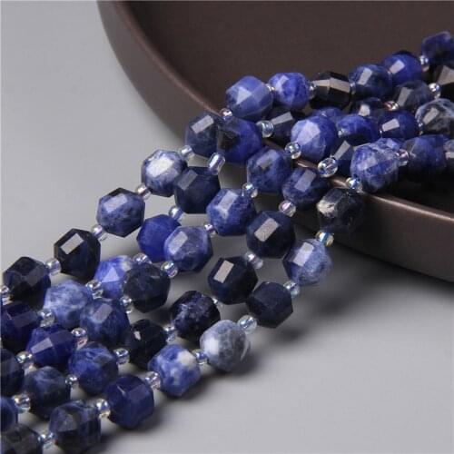 Natural A Blue Sodalite Stone Beads Energy Column Loose Spacer Bead Charm for Jewellry Making DIY Bracelets Accessories 7.5