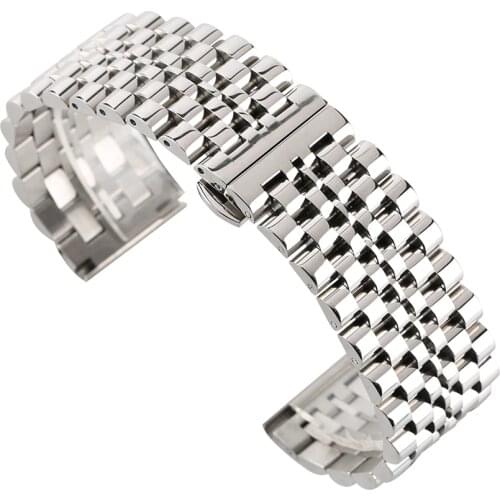 Silver/Black Stainless Steel 22mm Watch Band Folding Clasp with Safety Solid Watches Strap for Men Watch Replacement Bracelet