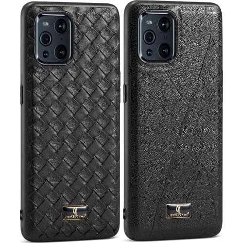 Luxury Business Leather Back Case For Oppo Find X3 Pro Deluxe pebbled weave pattern Para Cover
