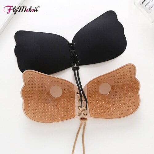 Front Closure Self Adhesive Bra Strapless Push Up Invisible Stick Gel Silicone Bra Sexy Black Backless Women Underwear Wire Free