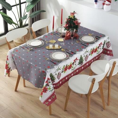 Christmas Cotton Fabric Tablecloth Waterproof Dining Table Cloths Desk Cover Rectangular for Christmas New Year Party Decoration