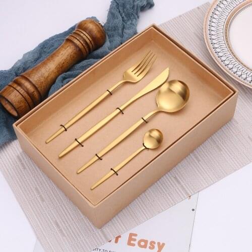 Cutlery Set Fork Spoon Knife Set 24Pcs Cutlery Knife Stainless Steel Flatware Dishwasher Safe Box Gold Cutlery Dinnerware Sets