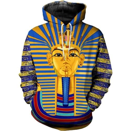 SONSPEE 3D Print Retro Ancient Egyptian Pharaoh Mens Hooded Hoodie Pyramid Sweatshirt Casual Long Sleeve Hip Hop Shirt Youth