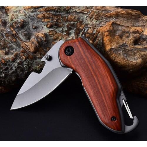 Damascus Steel Tactical Folding Knife Steel Blade + Wood Handle Titanium Pocket Survival Knives Hunting Fishing Knife EDC Tool