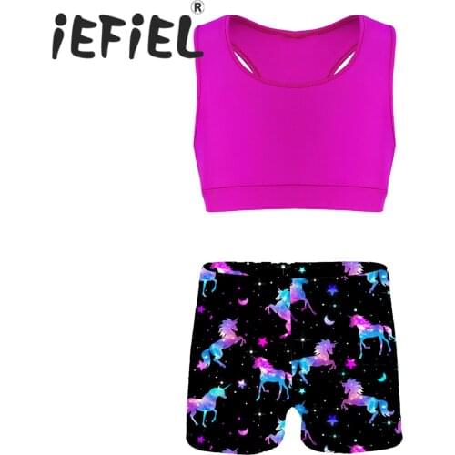 Kids Girls Tankini Outfit Gymastics Dancewear Outfits Tank Top with Letters Printed Bottoms Set for Ballet Dance Gym Workout