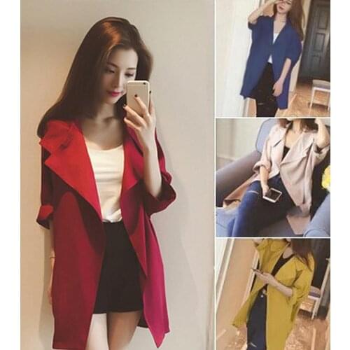 Trench Coat Womens Clothing Spring Loose Mid-length Coat Large Lapel Three-quarter-length Sleeve Trench Coat Womens
