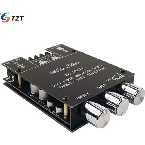 TZT 100W*2 Bluetooth 5.0 Amplifier Board 2 Channel Stereo Amplifier Treble Bass ZK-1002T Unassembled