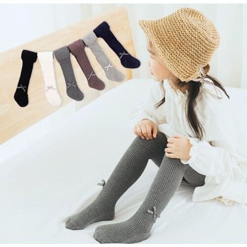 Spring autumn Children Toddlers Girls Cotton Bow Pantyhose Baby Kids Warm Stockings Solid Color Terry Soft Comfortable Tights