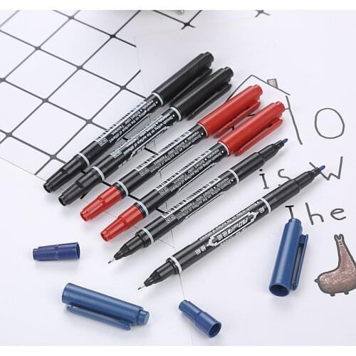 High Quality Waterproof Permanent Dual Tip 0.5/1.0 Mm Nib Black Blue Red Art Marker Pens Student School Office Stationery