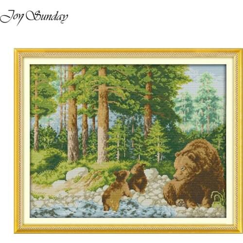 Happy of the Forest Counted Cross Stitch Embroidery Cross Stitch Landscape Patterns DMC 11 14CT Printed Canvas Fabric Needlework