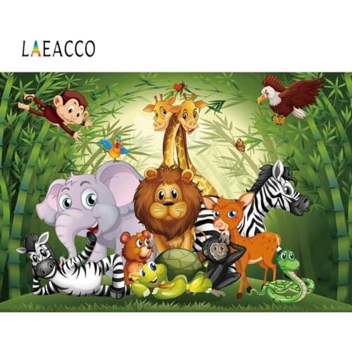 Green Backdrop Photography Baby Cartoon Jungle Safari Birthday Party Zoo Family Shoot Customized Banner Digital Photo Background