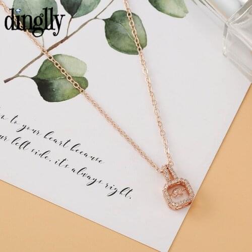 High Quality Stainless Steel Chain Pendant Necklace For Women Original Rose Gold Fine Square Cubic Zirconia Charm Necklace Gift