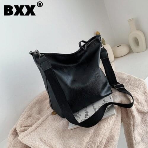 [BXX] Solid Color PU Leather Shoulder Bags For Women 2021 Large Capacity Crossbody Messenger Bag Female Travel Handbags HK259
