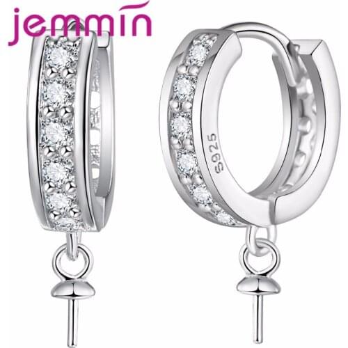 New Trendy White CZ Crystal Simple Female Earrings Hoop Jewelry 925 Sterling Silver for Women DIY Earrings 5 Pairs/Lot