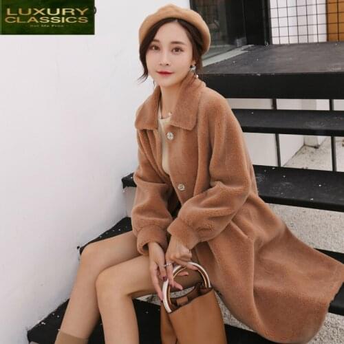 Shearing Coat Women Sheep Winter Warm Fur Outwear Overcoat 2021 New Long Real Fur Coat Female Jacket Abrigo Mujer LWL1189