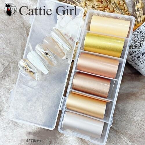 1Box Matt Metal champagne Nail Foils Nail Transfer Paper Adhesive Nails Wraps DIY Nail Art Decorations 4*70CM