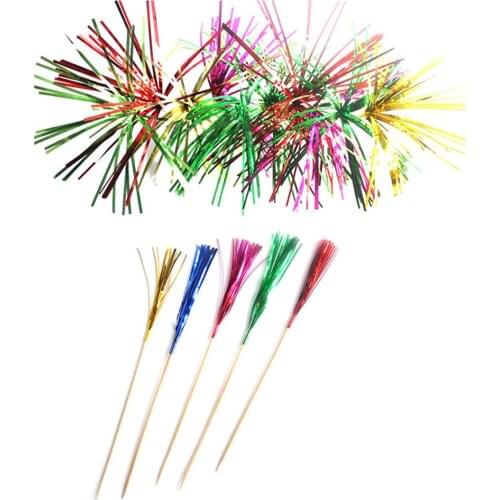 100pcs Cocktail Party Picks Sticks Fireworks Picks Sticks Disposable Party Tableware Rainbow Wood Drink Cocktail Forks