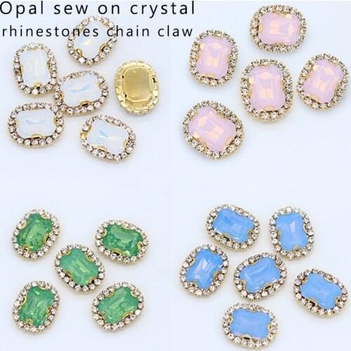12p 10x14mm 13x18mm Octagon opal color faceted crystal glass stone sew on diamantes rhinestones jewels trim beads clothes Crafts