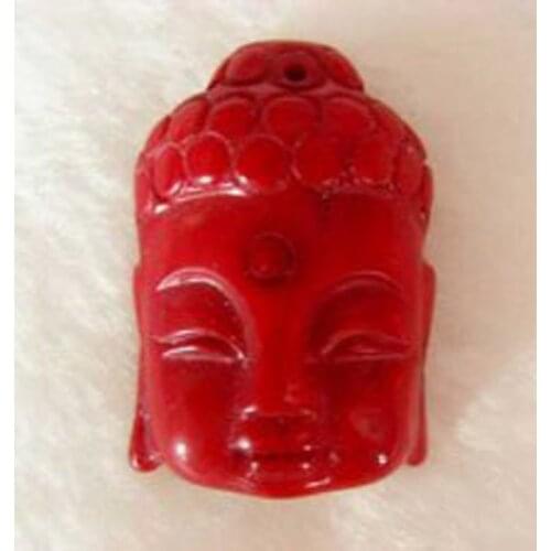 20-30mm Red Buddha Head Handmade Carved Natural Coral Pendant