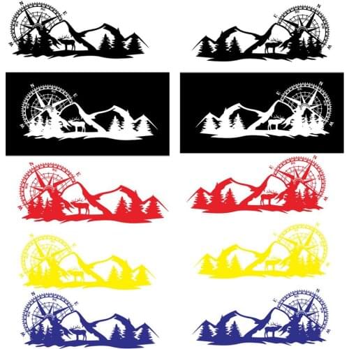 2x Car Stickers Auto Large Compass Navigation W/Mountain Deer Body Sticker Styling Decal For Camper Van Motorhome Decoration