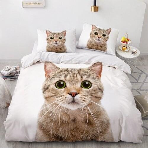 3D Bedding Sets White Duvet Quilt Cover Set Comforter Bed Linen Pillowcase King Queen 173*230cm Size Dogs Pet Dog Cat Design