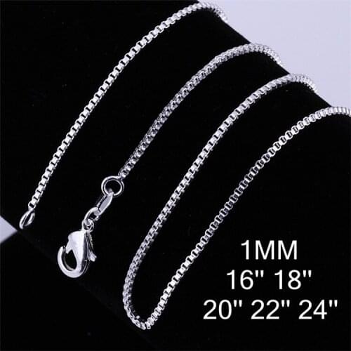 5pcs/ lot Pure 925 Silver Necklaces For Men Women 1mm Box Chain Necklace Collier Fashion Jewelry Accessories Bijoux 16-24 inch