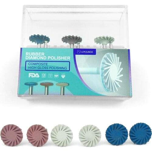 6pcs/Box Dental Composite Polishing Diamond System RA Disc Oral Hygiene Teeth Polisher Kits Spiral Flex Brush Burs