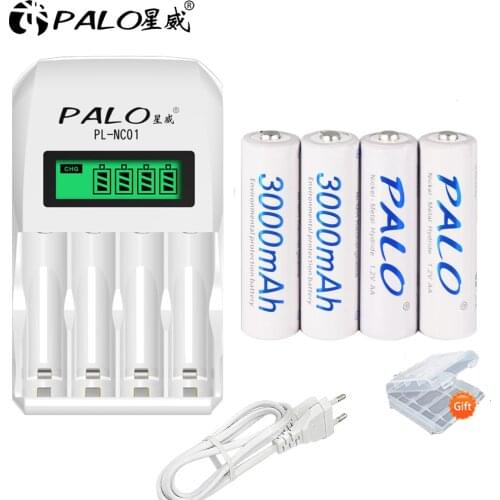 PALO smart LCD rechargeable AA AAA battery charger with 1.2V aa battery 3000mAh nimh rechargeable AA battery