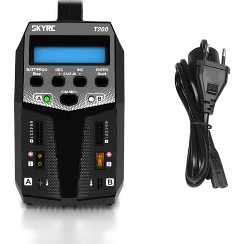 SKYRC T200 Balance Charger 12A 100W Dual XT60 Plug 10W Discharger for LiHV LiPo Li-ion LiFe NiMH NiCD Pb Battery AGM Cold Modes