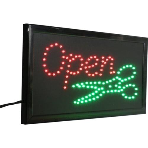 CHENXI Hair Cut Barber Shop Led Business Neon Open Sign Lights Animated Beauty Hair Salon Store with a Metal Chain PVC Frame