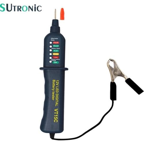 VT15C Smart 12V Car Battery Tester Digital Auto Alternator Analyzer Before Charge Check Diagnostic Tool Voltmeter 6 LED Lights
