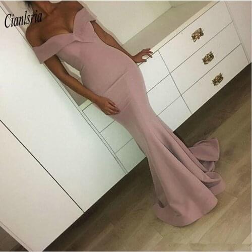 Elegant Evening Dress 2020 Off The Shoulder Satin Blush Long Mermaid Formal Evening Party Dresses vestido de fiesta