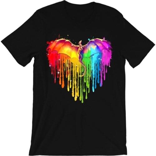 Rainbow Dragon LGBT Heart Shape LGBT Pride Awareness T Shirt Men Cotton Tees Streetwear Harajuku