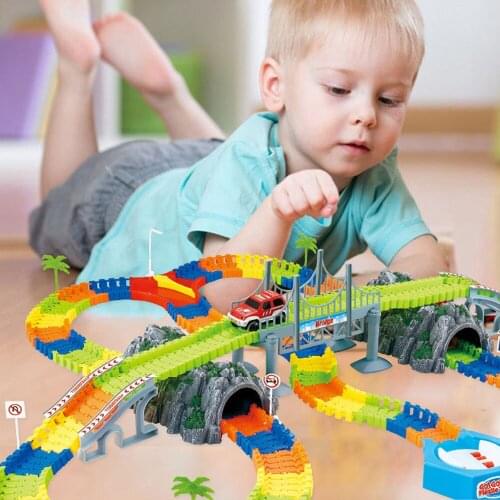 Magic Glow Track Set with LED Light Up Cars Luminous Flexible Railroad Glowing Race Track Electronic Cars Toys for Children Boys