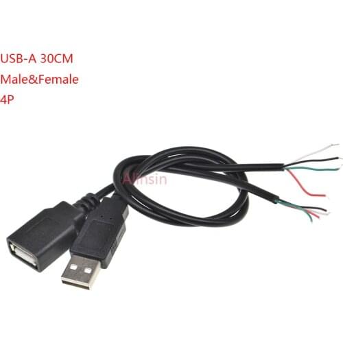 24AWG 30CM TYPE-A USB connector with wire 4PIN diy usb data cable usb line