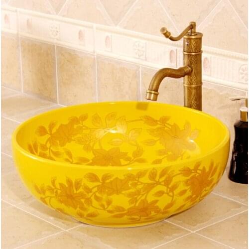 China Artistic Handmade Counter top Ceramic Bathroom Vessel Sink ceramic bathroom sinks
