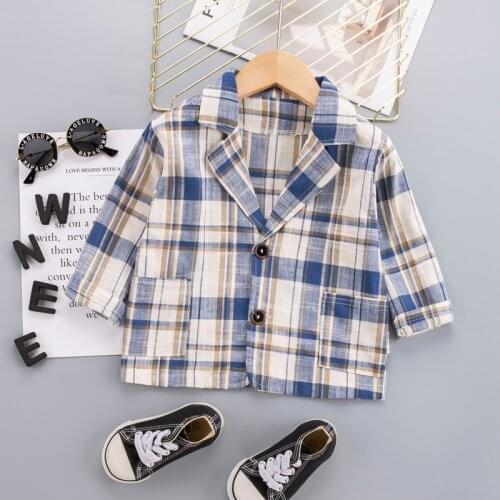 Toddler Baby Boys Girls Plaid Blazer Kids Infant Fashion Casual Single Button Clothes 2021 Spring Autumn New 0-4 Years Coat Tops