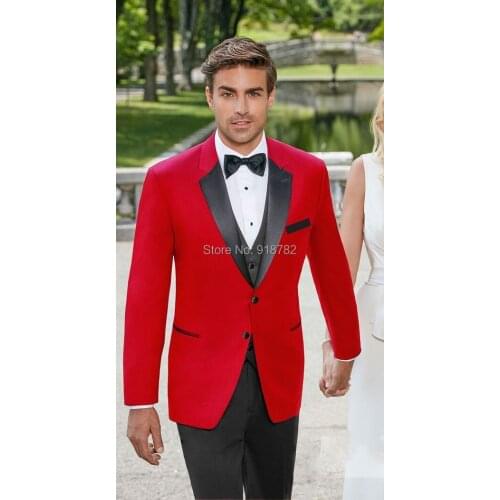 Costume Homme Mariage 2017 Tailored Suit 3 Pieces Red Jacket One Button Groom Formal Tuxedos For Men Wedding Bridegroom Suit