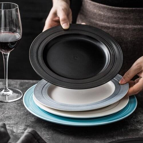 Creative Brushed Western Steak Flat Plate Luxury Black and White Dinner Plate Home Round Cake Dessert Plate Restaurant Tableware