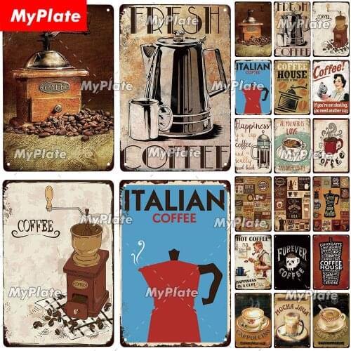 [MyPlate] Fresh Coffee Tin Sign Metal Sign Retro Plaque Metal Vintage Man Cave Bar Pub Club Home Wall Decor Cafe Poster