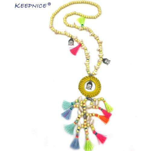 New handmade weave pendant Necklace Boho leather cord chain unique Bohemia long fringe pendants Necklaces for summer women