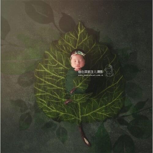 Baby Photography Props Green Merino Wool Blanket Felted Wool Blanket Photography Bakckdrops Cute Leaves Layer