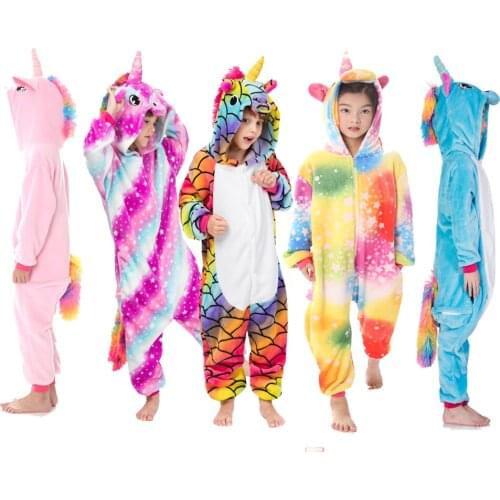 Boys Girls Unicorn Flannel Pajamas Children Sleepwear animal Pyjama Panda 4 6 8 10 12 Years Flannel Animal Kids Onesie