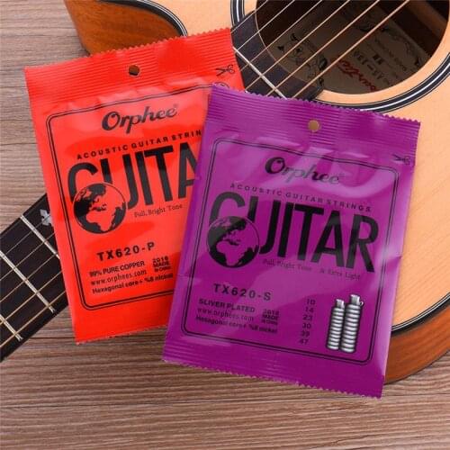 Orphee 1 Set Folk Acoustic Guitar Strings Hexagonal Core + 8% Nickel Silver Plated or Pure Copper Full Bright Tone Extra Light
