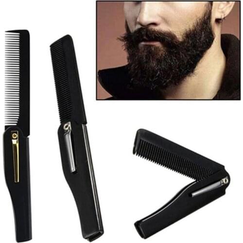 Portable Folding Knife Hair Combs Travel Commercial Plastic Small Comb For Men Special Knife Head Moustache