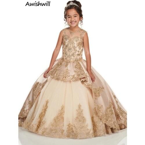 Arrival Champagne Lace Appliques Beaded Girl Wedding Graduation Communion Christening